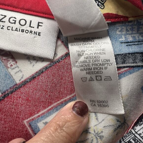Liz Golf Shirt Women's Size M Red Travel Print Button Short Sleeve Vintage 90s - Picture 13 of 13